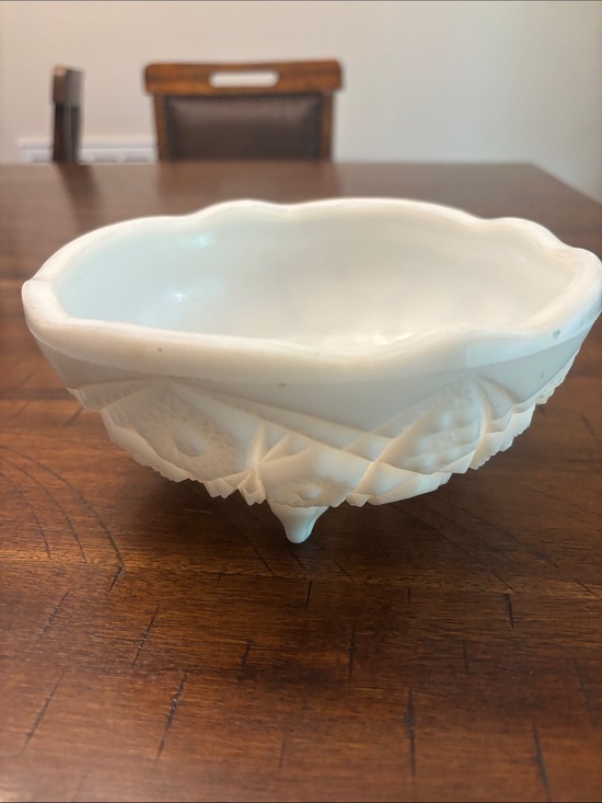 Other - Vintage White Pressed Glass Bowl with Floral Pattern